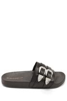 Forever21 Double-buckle Faux Leather Slides