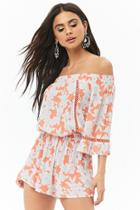 Forever21 Off-the-shoulder Geo Trim Floral Romper