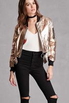 Forever21 Ring Zipper Metallic Bomber