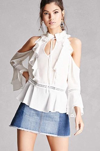 Forever21 Sheer Self-tie Mock Neck Top