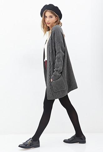 Forever21 Open-front Cable Knit Cardigan