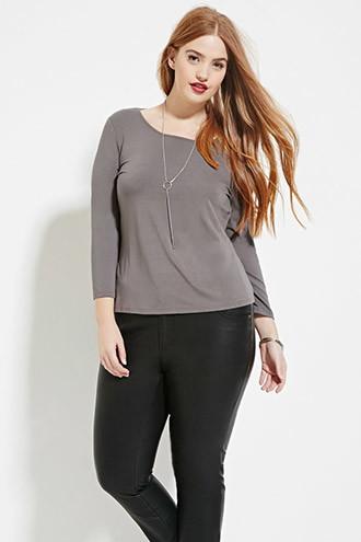 Forever21 Plus Women's  Charcoal Plus Size Caged-back Top
