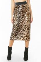 Forever21 Satin Leopard Print Midi Skirt