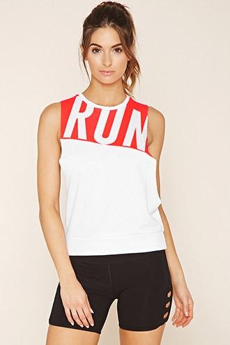 Forever21 Women's  White & Blossom Active Run Graphic Tank