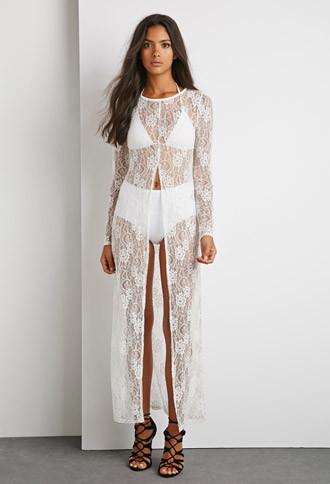 Forever21 Women's  Longline Lace Split-front Top (cream)