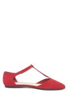 Forever21 Women's  Red Faux Suede T-strap Flats