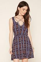Forever21 Women's  Navy & Rust Floral Strappy-front Dress