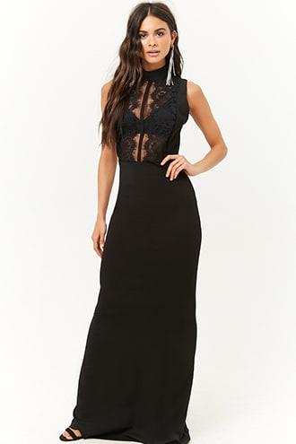 Forever21 Mock Neck Lace Panel Maxi Dress