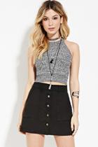 Forever21 Women's  Cream & Black Marled Knit Cropped Cami