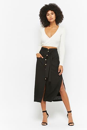 Forever21 Slit Button-front Midi Skirt