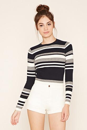 Forever21 Women's  Dark Navy & Cream Colorblock Sweater Top