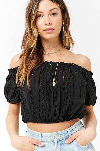 Forever21 Eyelet Off-the-shoulder Crop Top