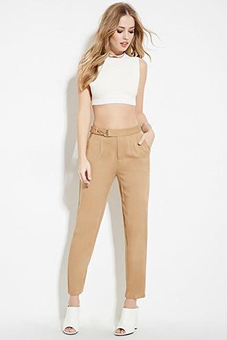 Forever21 Women's  Taupe Tapered D-ring Belt Pants
