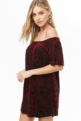 Forever21 Off-the-shoulder Velvet Burnout Dress