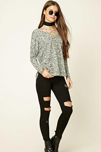 Forever21 Women's  Heather Grey Slub Knit Strappy Top
