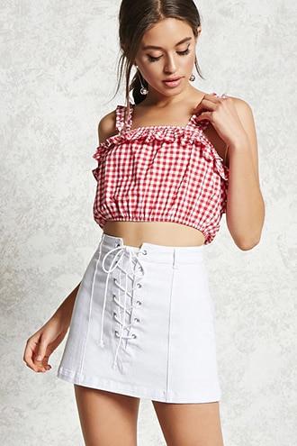 Forever21 Lace-up Front Denim Skirt