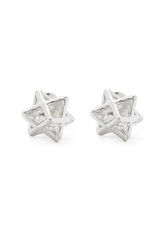 Forever21 Caged Rhinestone Charm Studs (silver/clear)