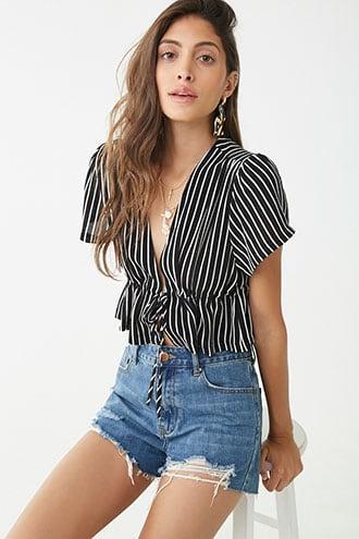 Forever21 Crepe Striped Tie-front Top