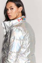 Forever21 Metallic Flag Graphic Puffer Jacket