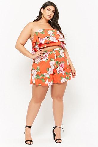 Forever21 Plus Size Floral Ruffle-trim Shorts