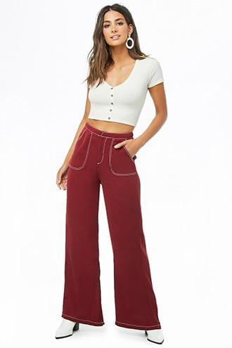 Forever21 Contrast-stitch Wide-leg Pants