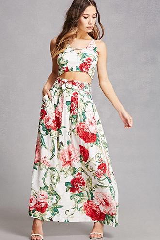 Forever21 Floral Crop Top & Skirt Set