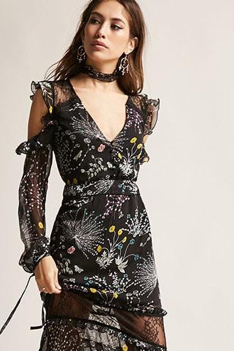 Forever21 Dark Pink Floral Ruffle Maxi Dress