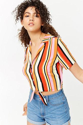 Forever21 Striped Tie-hem Shirt