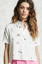 Forever21 Space Print Cropped Shirt