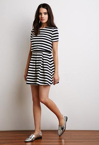 Forever 21 Layered Stripe Dress Navy/white Small
