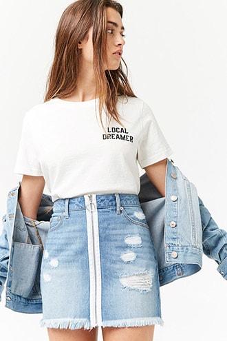 Forever21 Pull-ring Distressed Mini Skirt