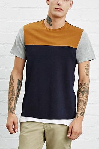 21 Men Men's  Navy & Mustard Colorblock Pocket Tee