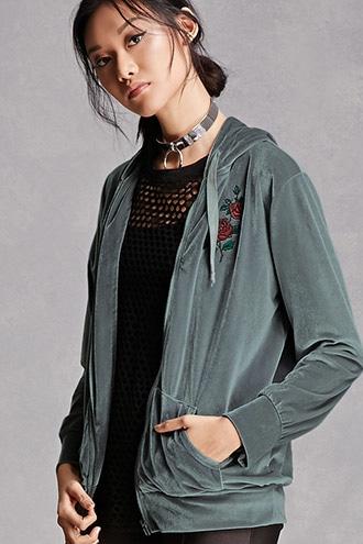 Forever21 Velvet Embroidered Hoodie