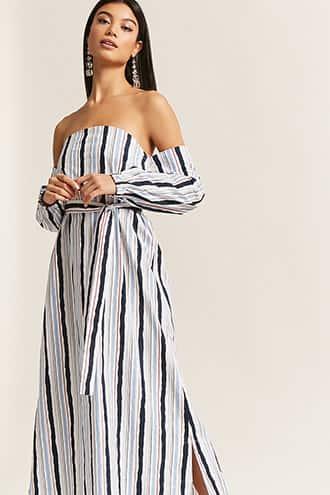 Forever21 Stripe Off-the-shoulder Maxi Dress