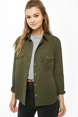 Forever21 Curved-hem Cotton Shirt