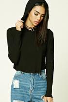 Forever21 Ribbed Raw-cut Hooded Crop Top