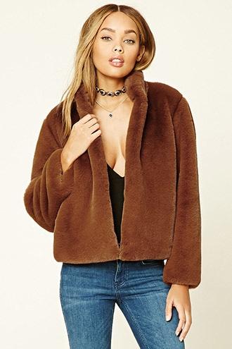 Forever21 Women's  Brown Faux Fur Coat