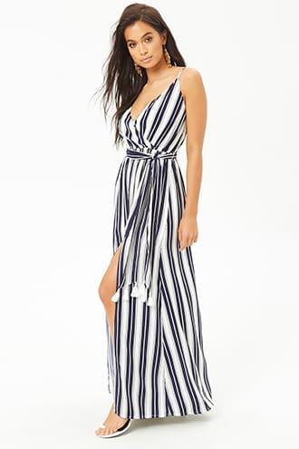 Forever21 Striped Surplice M-slit Cami Maxi Dress