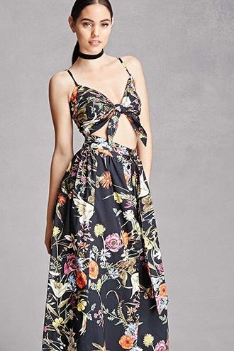 Forever21 Floral Crop Top And Skirt Set