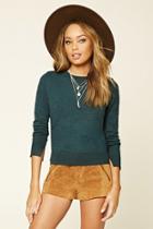 Forever21 Women's  Peacock Ribbed Crew Neck Sweater
