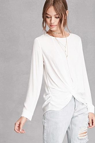 Forever21 Women's  Semi-sheer Twisted-hem Top