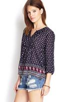 Forever21 Bordered Paisley Peasant Top