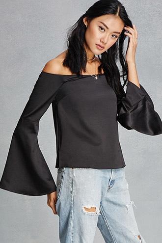 Forever21 Women's  Black Off-the-shoulder Satin Top
