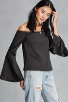 Forever21 Women's  Black Off-the-shoulder Satin Top