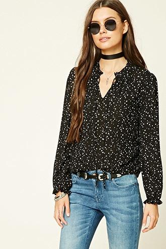 Forever21 Women's  Tie-neck Star Print Top