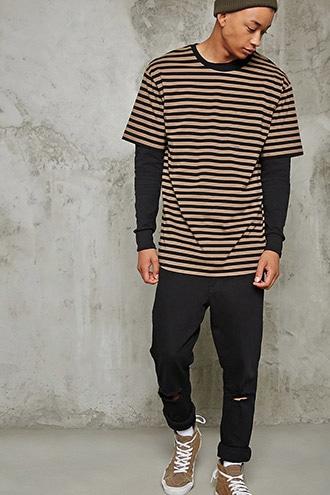 21 Men Men's  Stripe Raw Pocket Tee