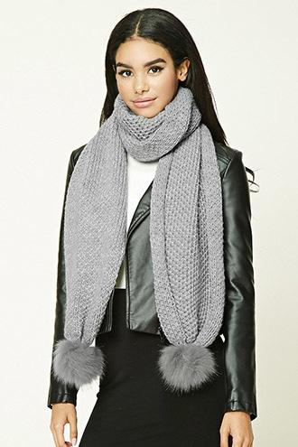 Forever21 Pom Pom Oblong Scarf