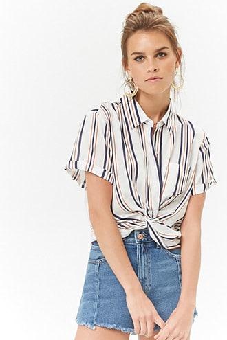 Forever21 Striped Twist-hem Shirt