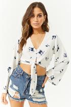 Forever21 Floral Tie-front Chiffon Crop Top