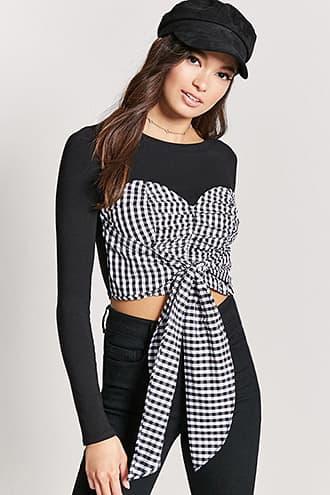 Forever21 Gingham Combo Crop Top